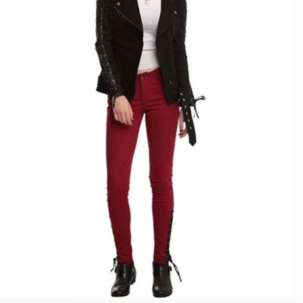 DAANG GOODMAN- TRIPP NYC Joan Jett Red Skinny Jeans Lace Up Inserts